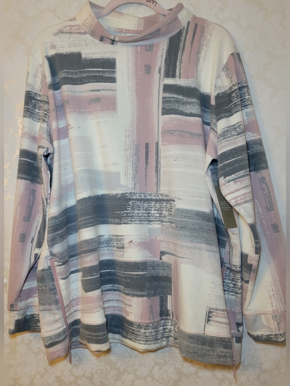 Chico's Brushstroke Print Sweater - Pink, Gray, White